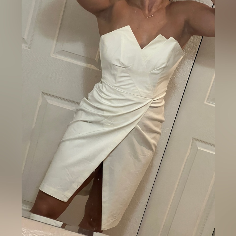 ASOS White asymmetrical strapless dress